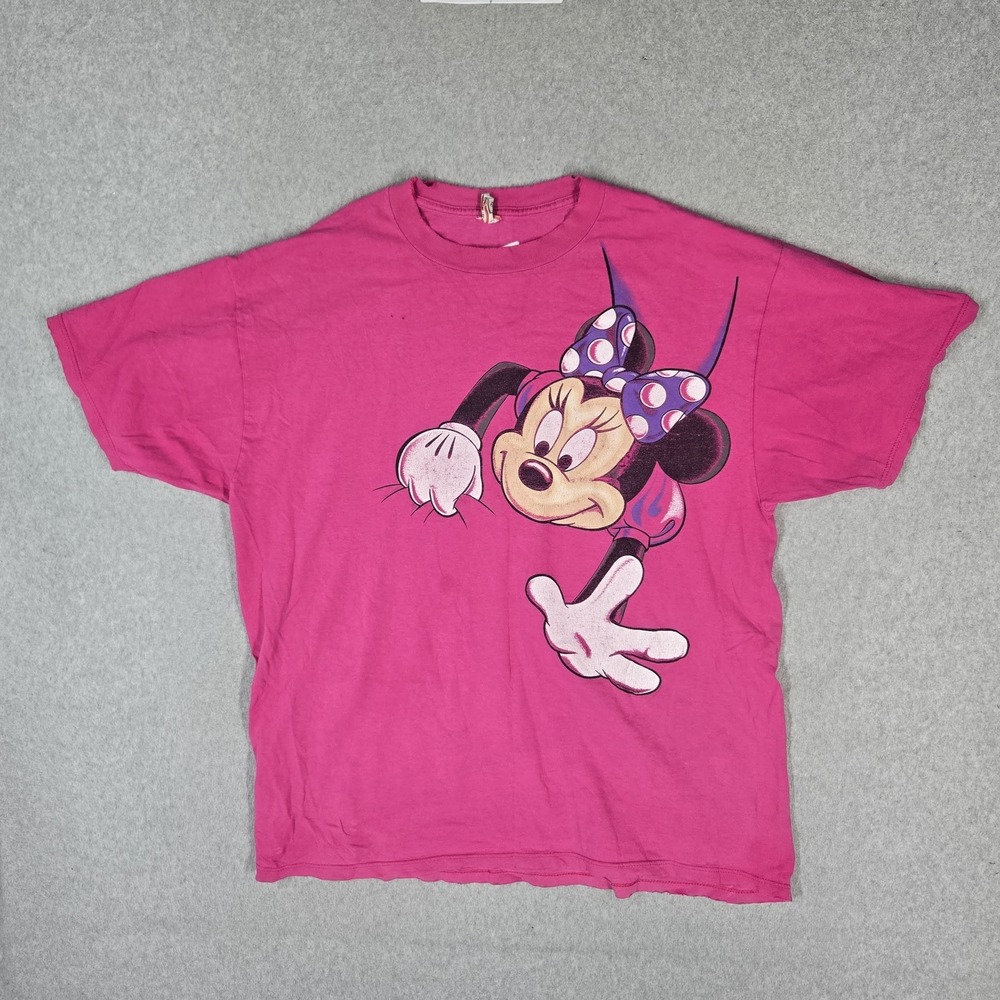 VINTAGE Disney Designs Women Shirt OS Pink Graphic 90s USA Logo Crew READ